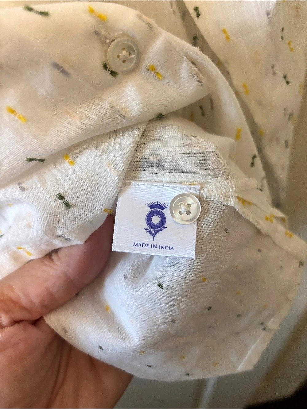 BRORA Dobby Spot Cotton Blouse White & Yellow Size 10 - Picture 8 of 9